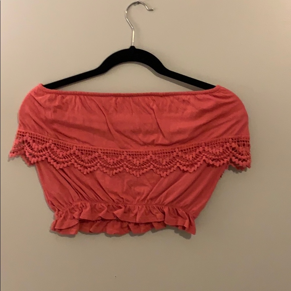 strapless red shirt
